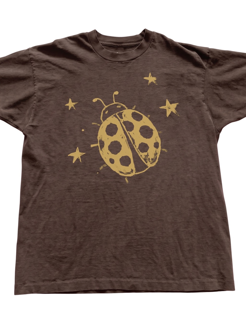 Gildan Brown Tee with Gold Ladybug Graphic, Gift For Her, For Him